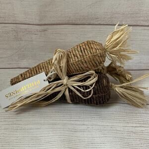 Boho Carrot Bundle of 3 with Raffia Leaves and Bow Easter Farmhouse Decor 10"